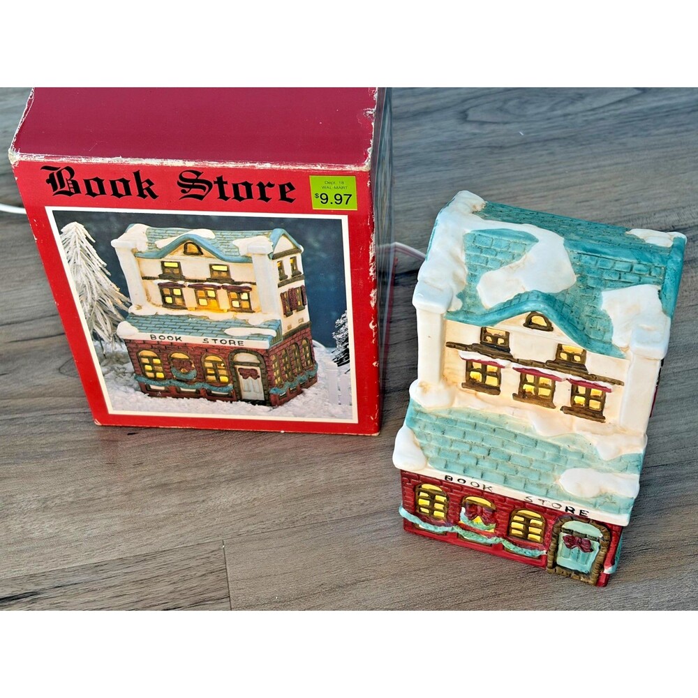 Vintage Book Store Porcelain Christmas Decor Walmart Tested Works 1990s Village
